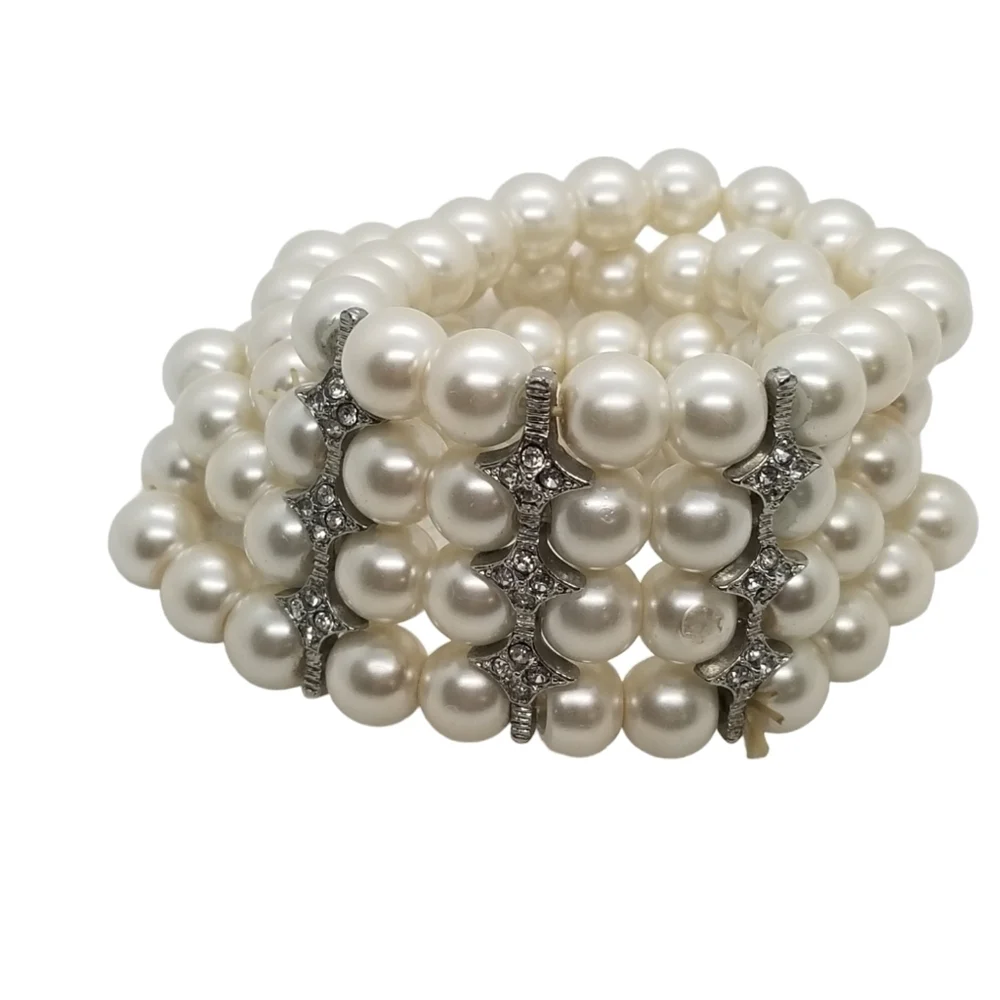 VINTAGE FAUX PEARL & RHINESTONE STATEMENT NECKLACE & BRACELET SET
